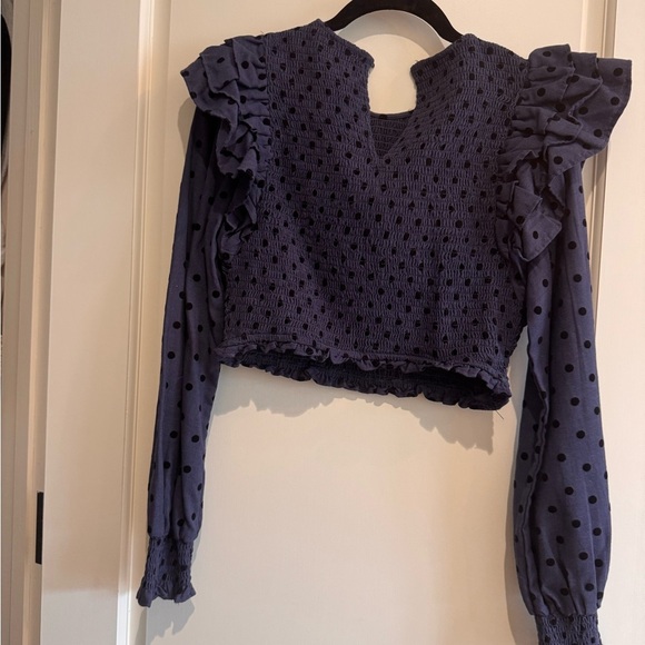 Blue Ruffled Crop Blouse - Picture 3 of 5
